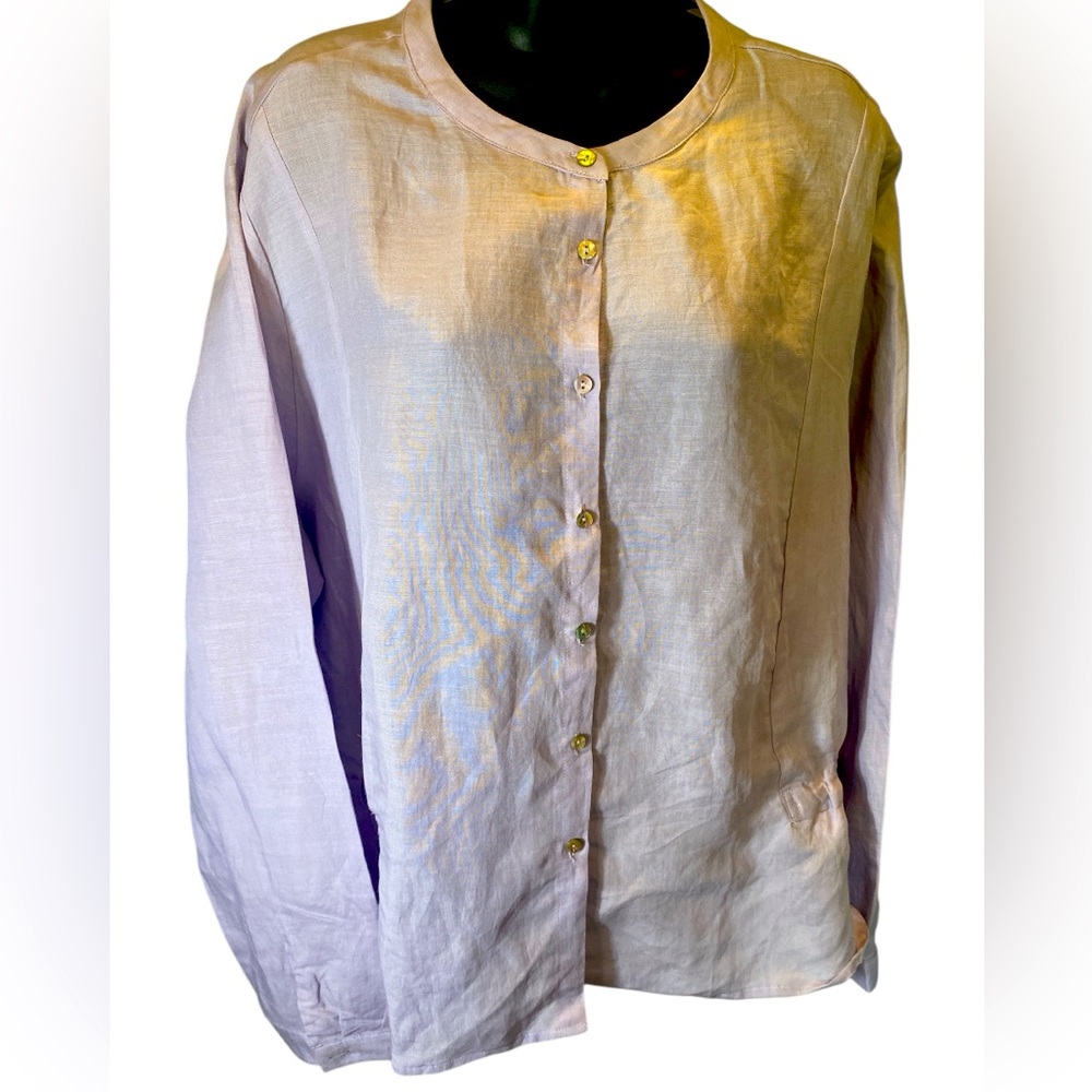 Lintico Linen/Tencel Lavender Button-Up Peplum Top &Mother of Pearl buttons XXL